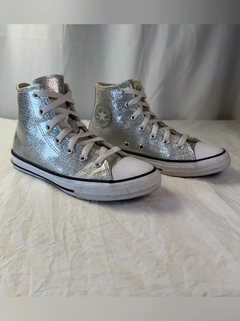 Converse Silver Glitter Coated Kids sz3 High-Top Chuck All Star Sneakers